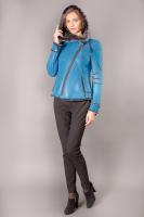 Дубленка на косой молнии с капюшоном_2